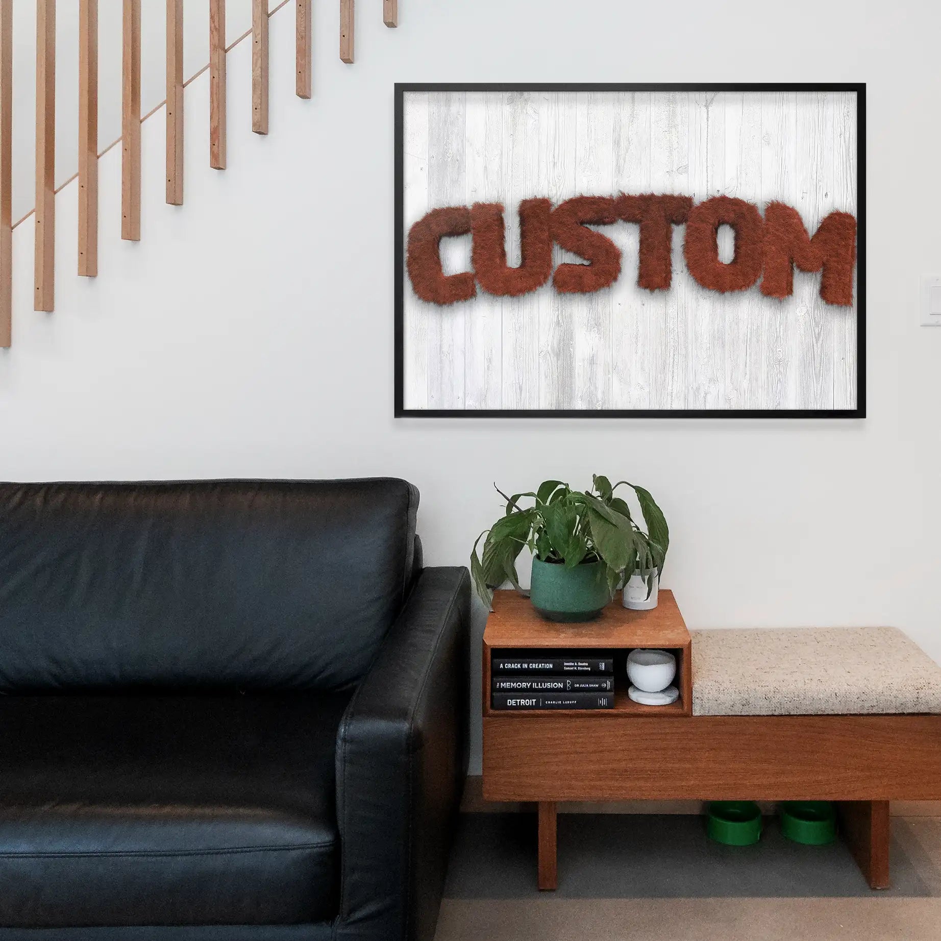 Brown Fur Style Wood Personalised Name Print