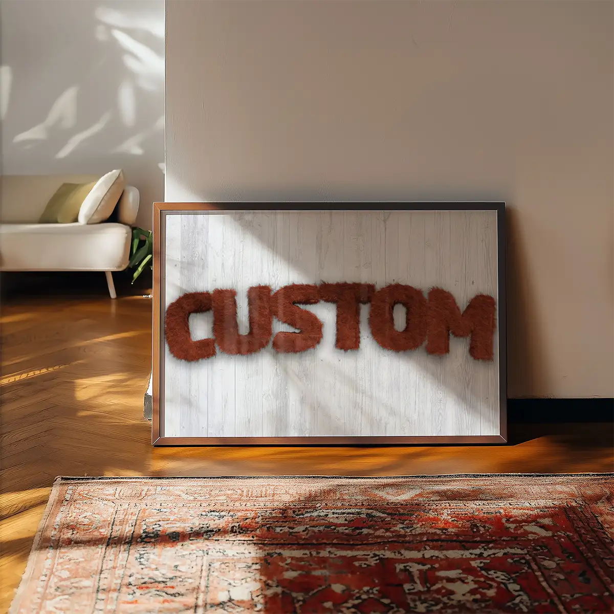 Brown Fur Style Wood Personalised Name Print