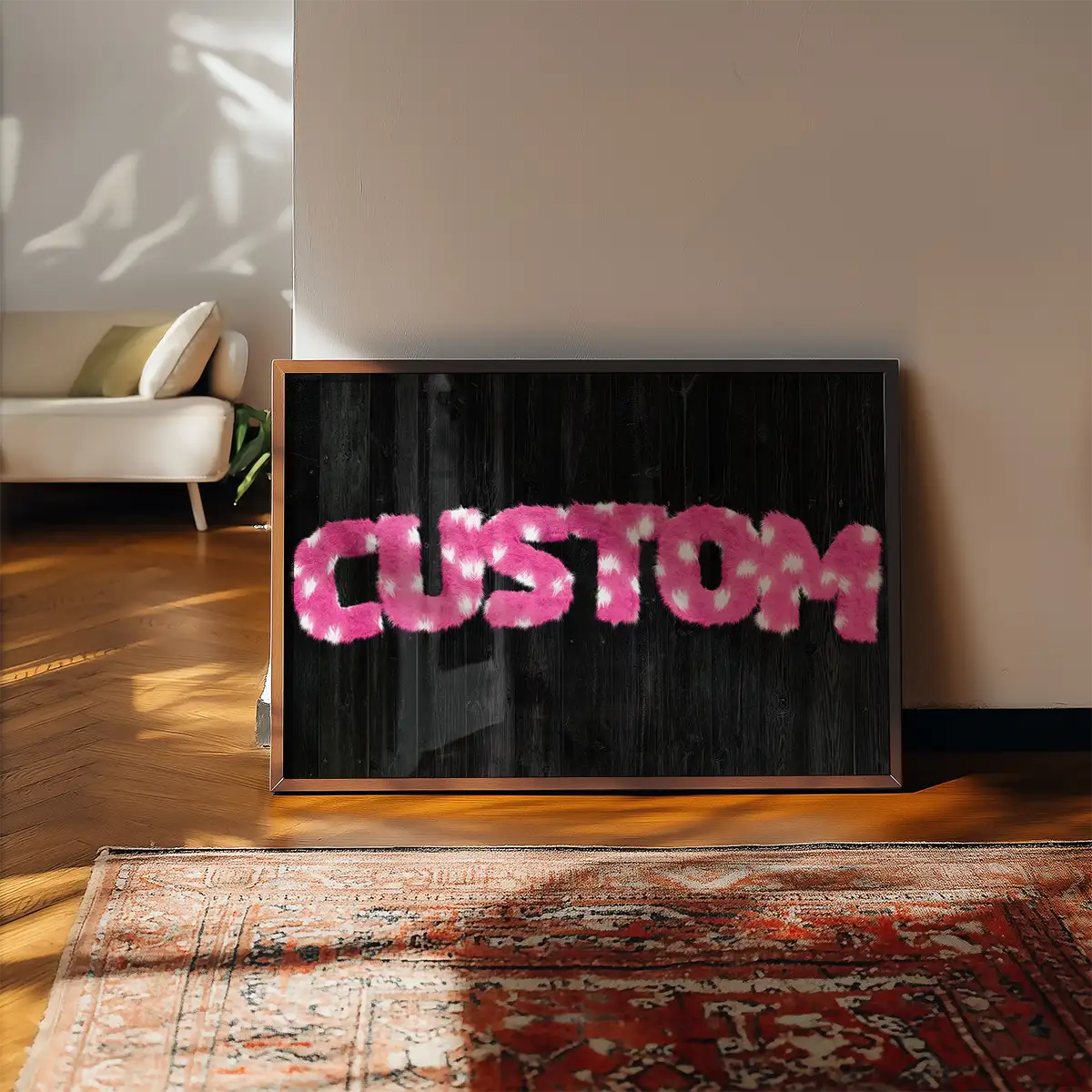 Pink Fur White Spots Personalised Name Print
