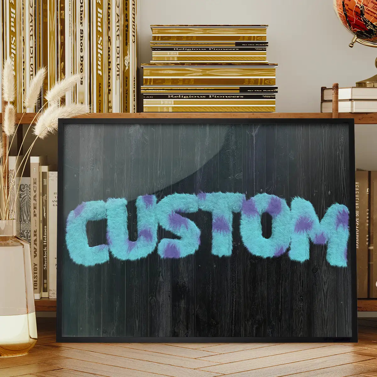Sully Monster Fur Black Wood Personalised Name Print
