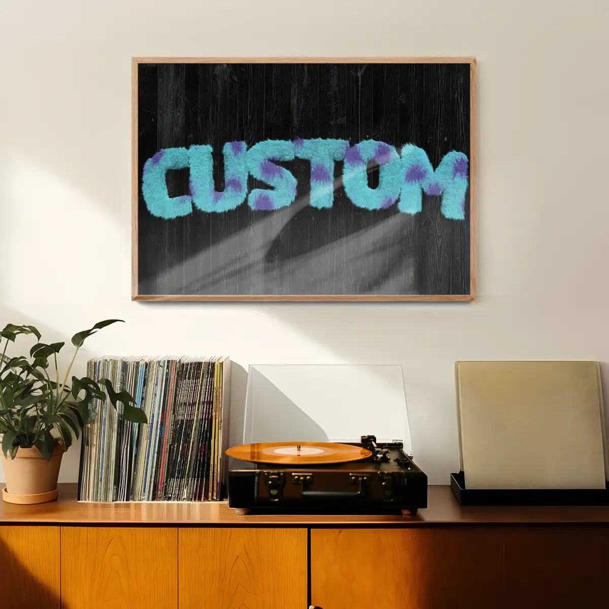 Sully Monster Fur Black Wood Personalised Name Print