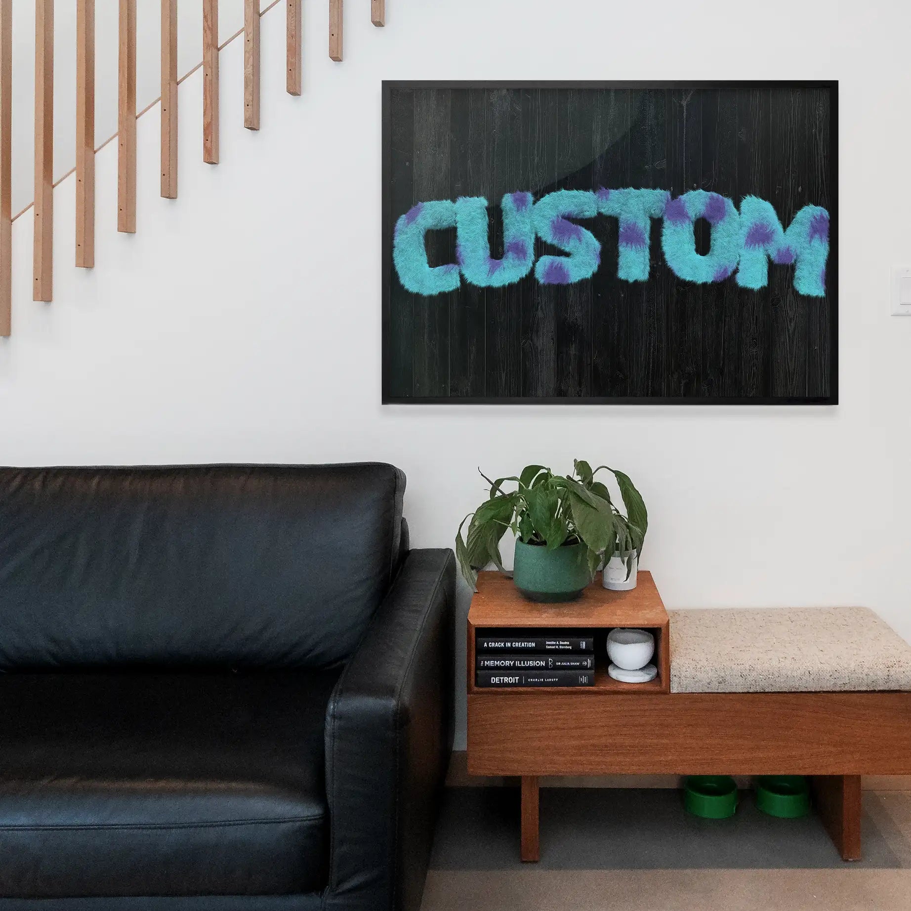 Sully Monster Fur Black Wood Personalised Name Print