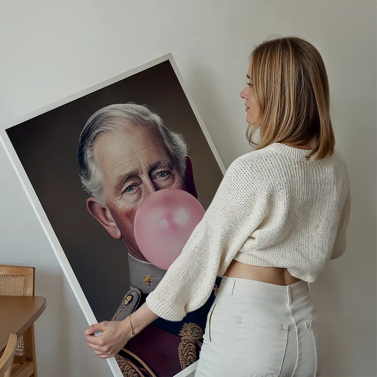 King Charles III Blowing Bubblegum Print