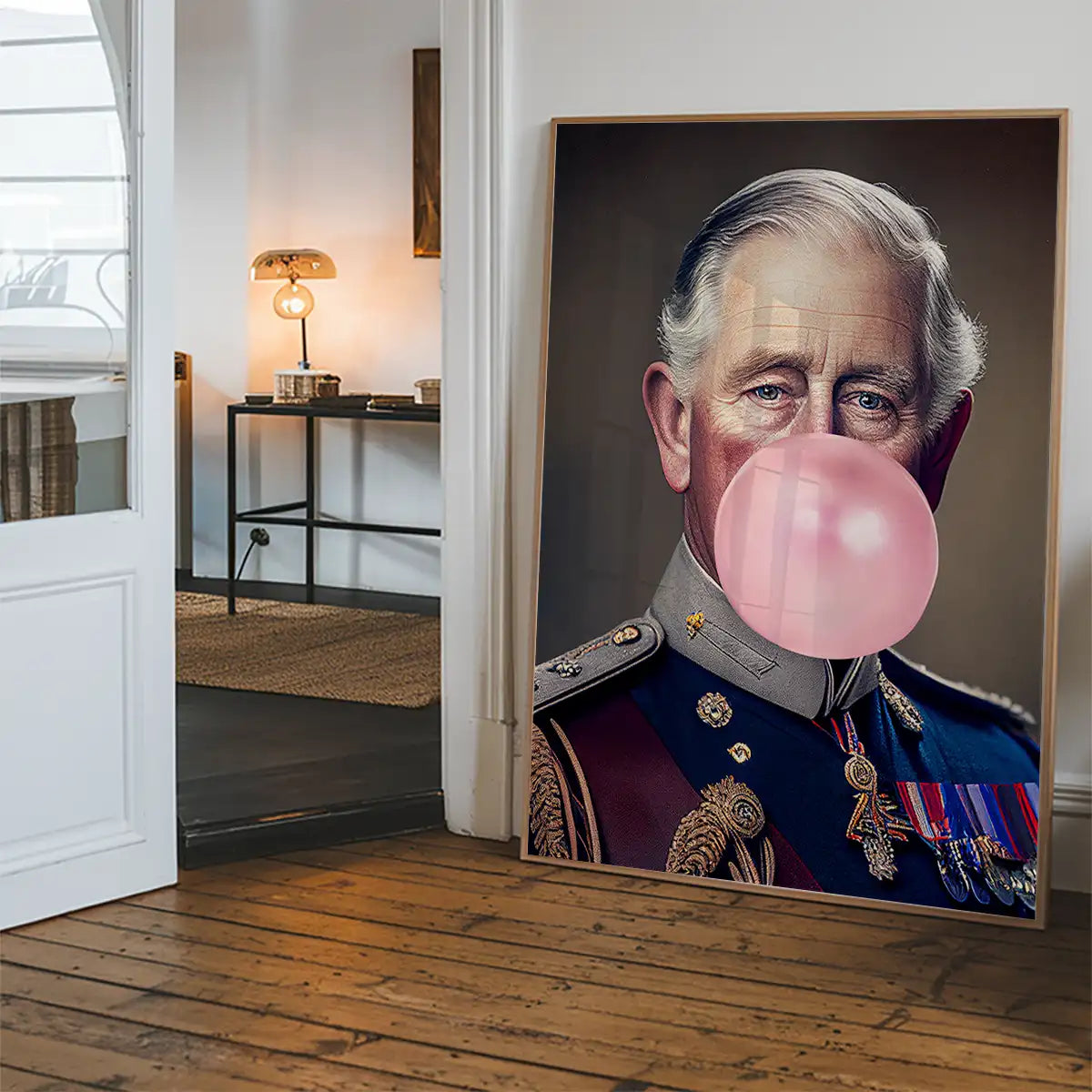 King Charles III Blowing Bubblegum Print