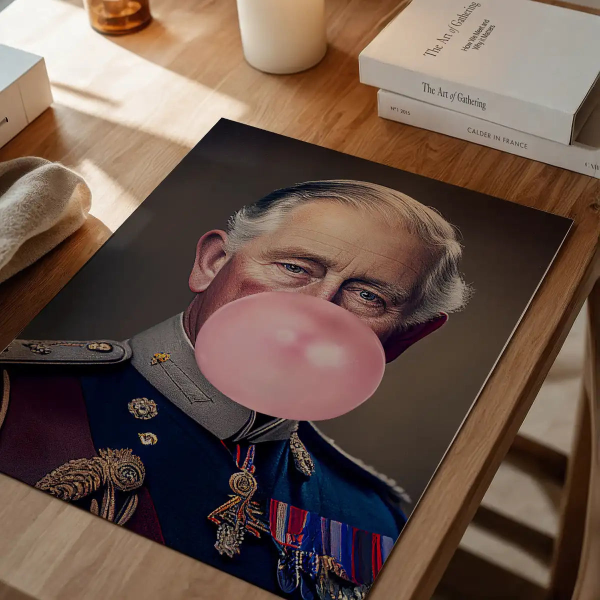 King Charles III Blowing Bubblegum Print
