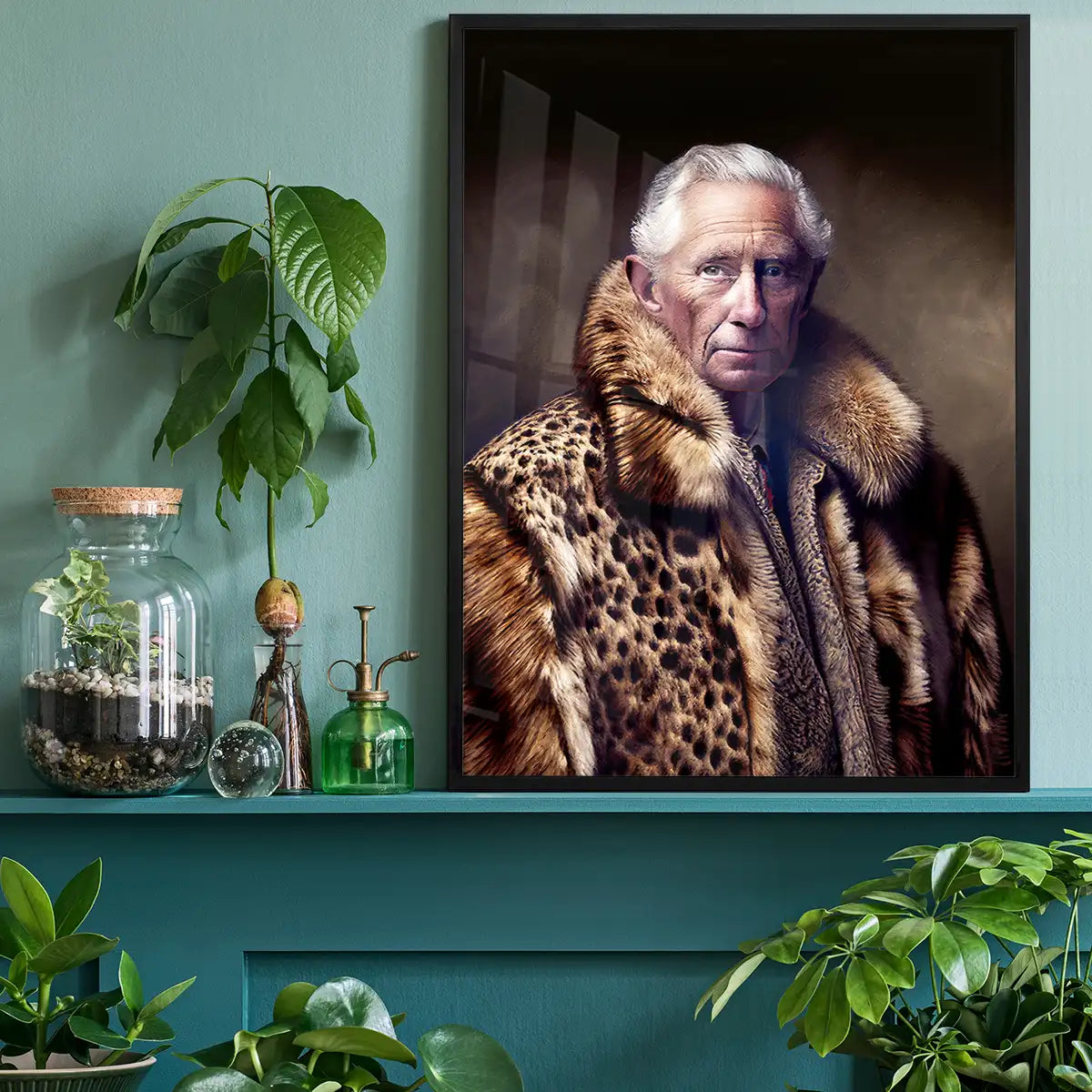 King Charles III Leopard Fur Coat Print
