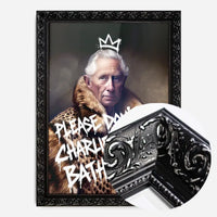 Don't Do Charlie King Charles bathroom print in an ornate black frame, side profile