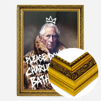 Don't Do Charlie King Charles bathroom print in an ornate gold frame, side profile