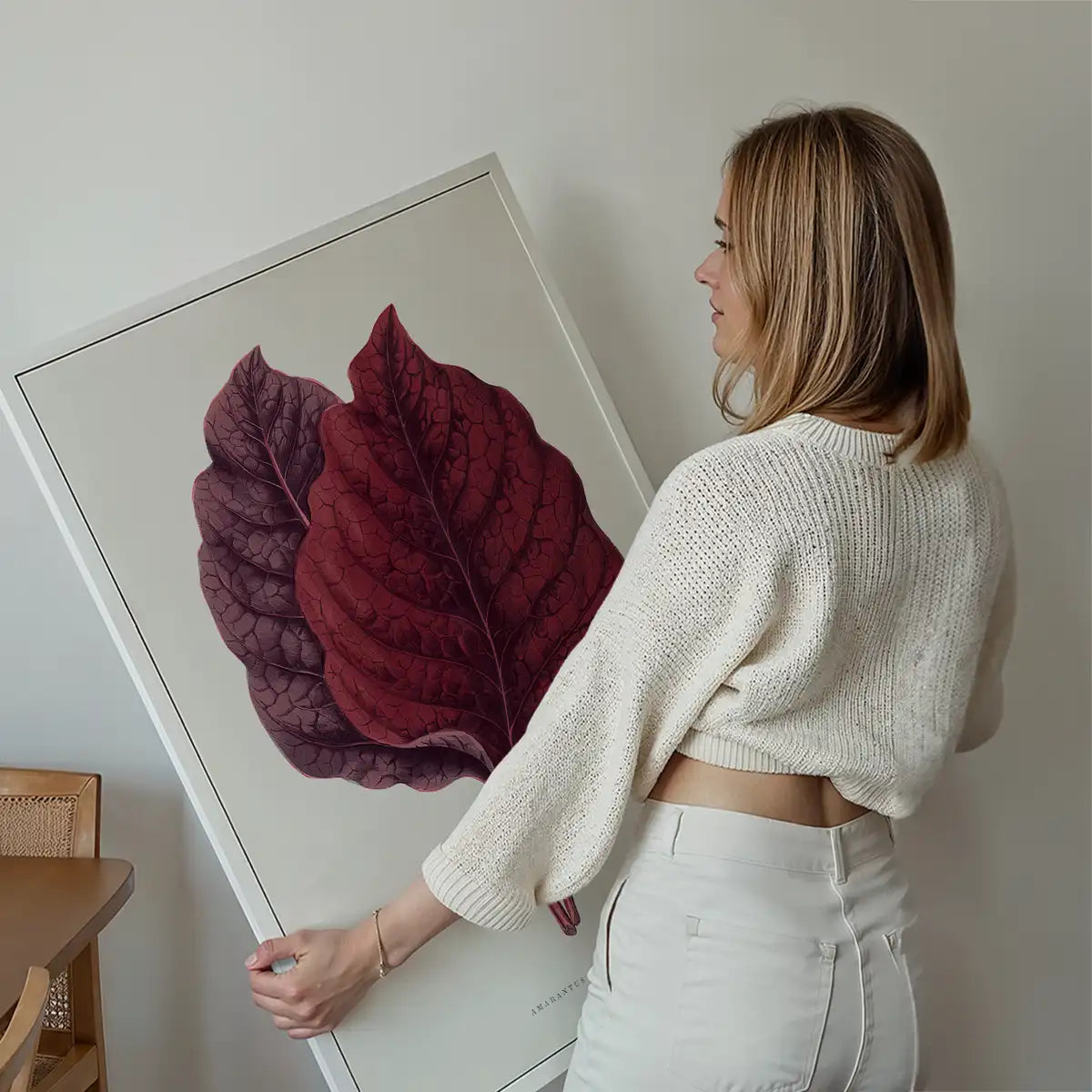 Pink Amarantus leaf botanical illustration print