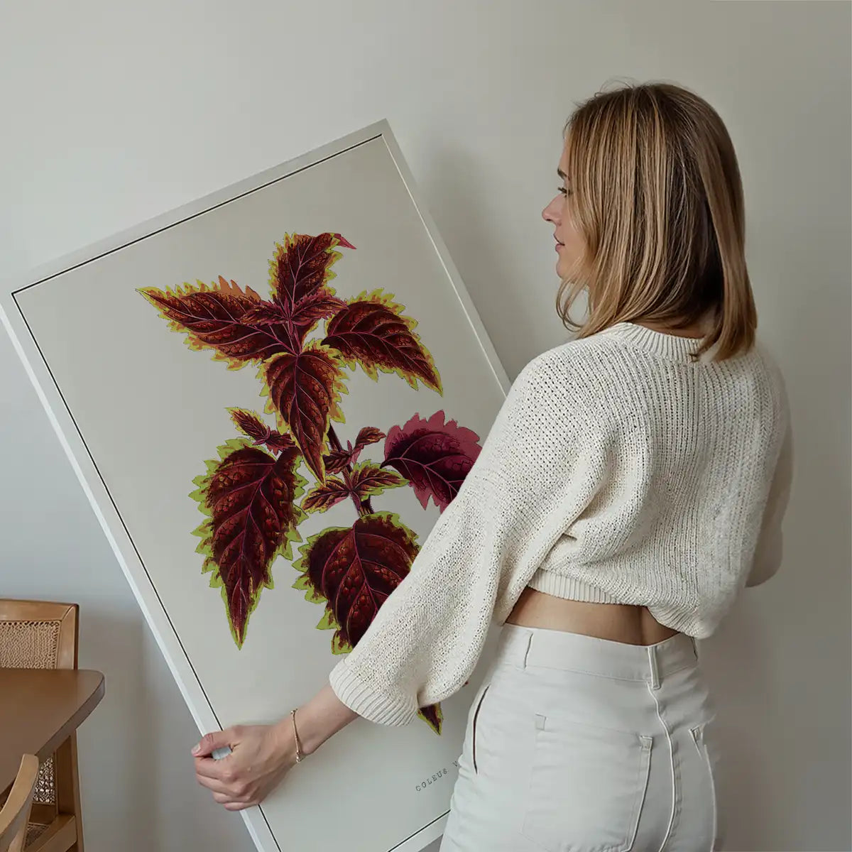 Pink Coleus leaf botanical illustration print