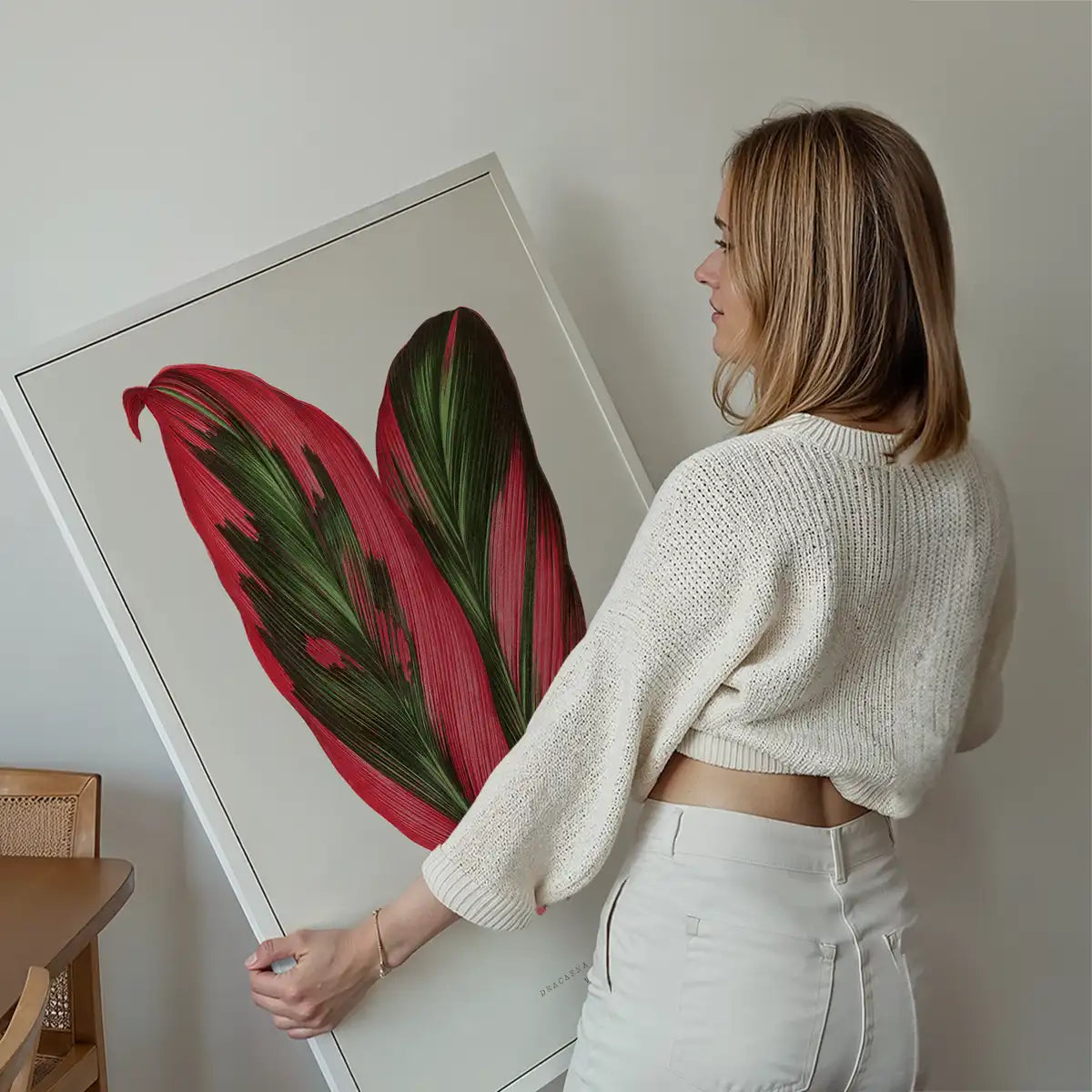 Pink Dracaena Terminalis leaf botanical illustration print