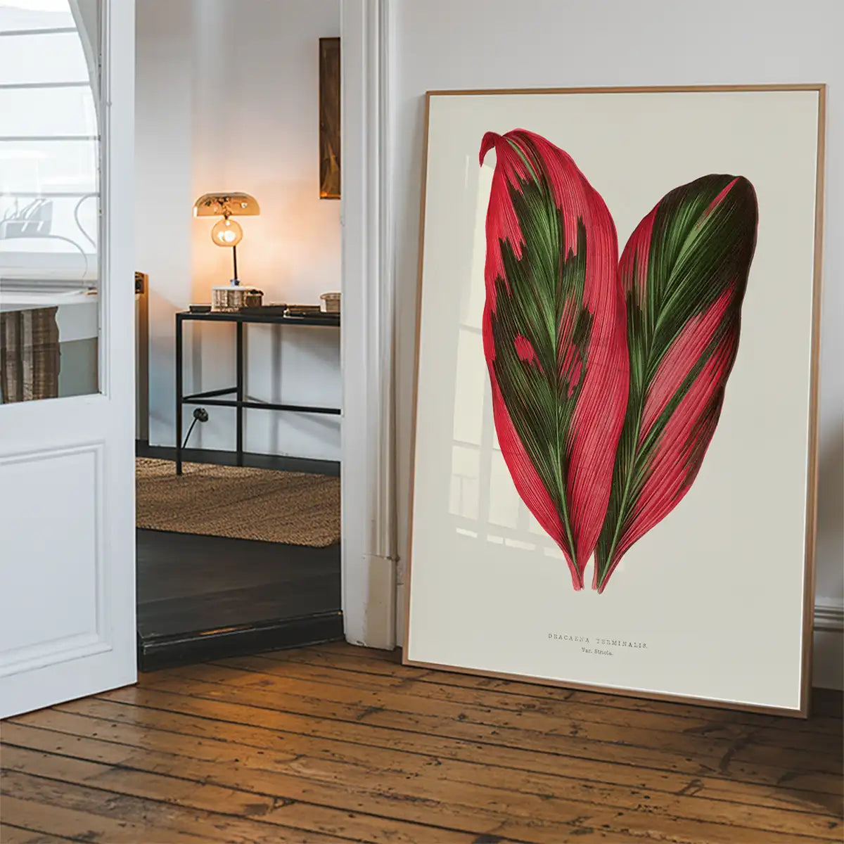 Pink Dracaena Terminalis leaf botanical illustration print
