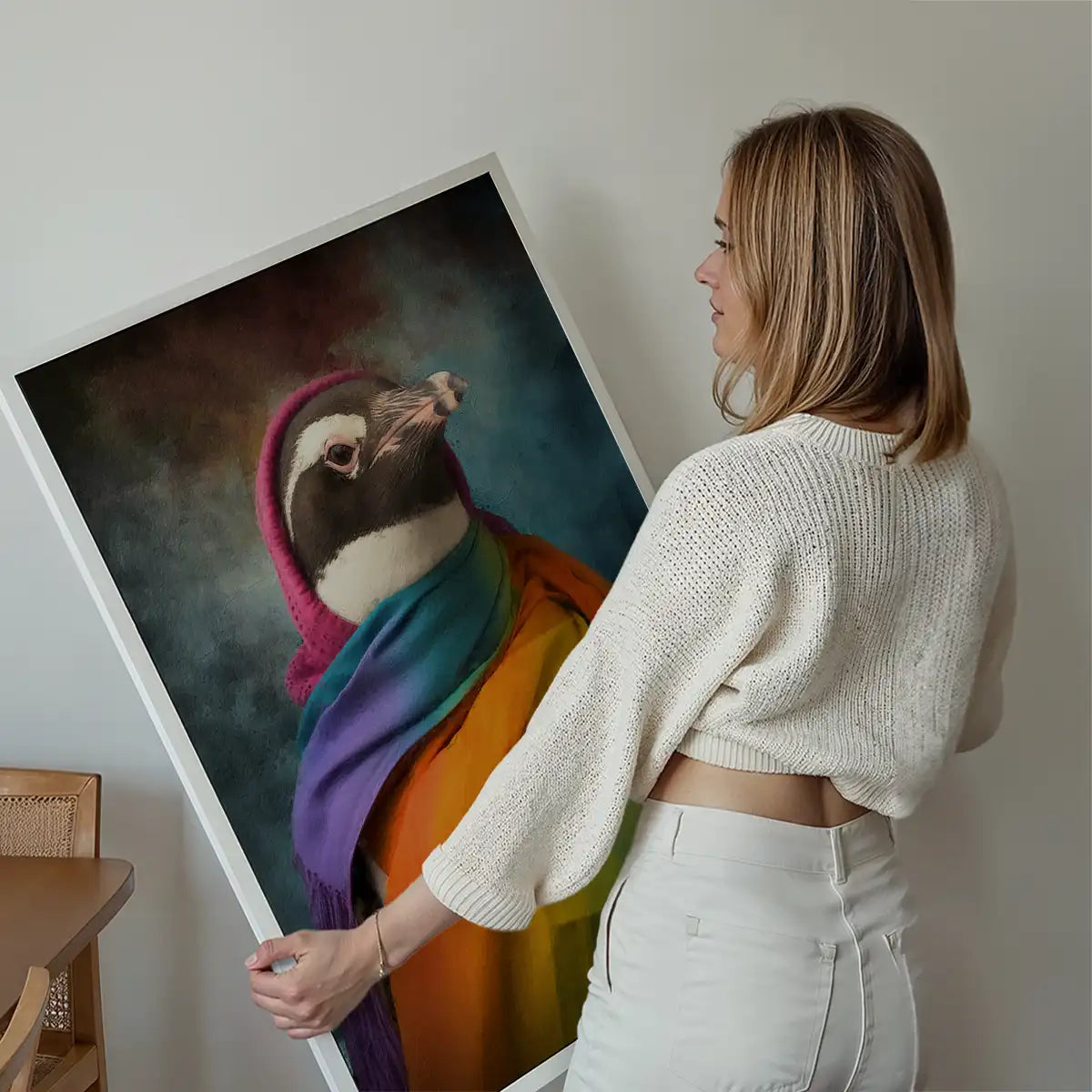 Rainbow Penguin Animal Portrait Print