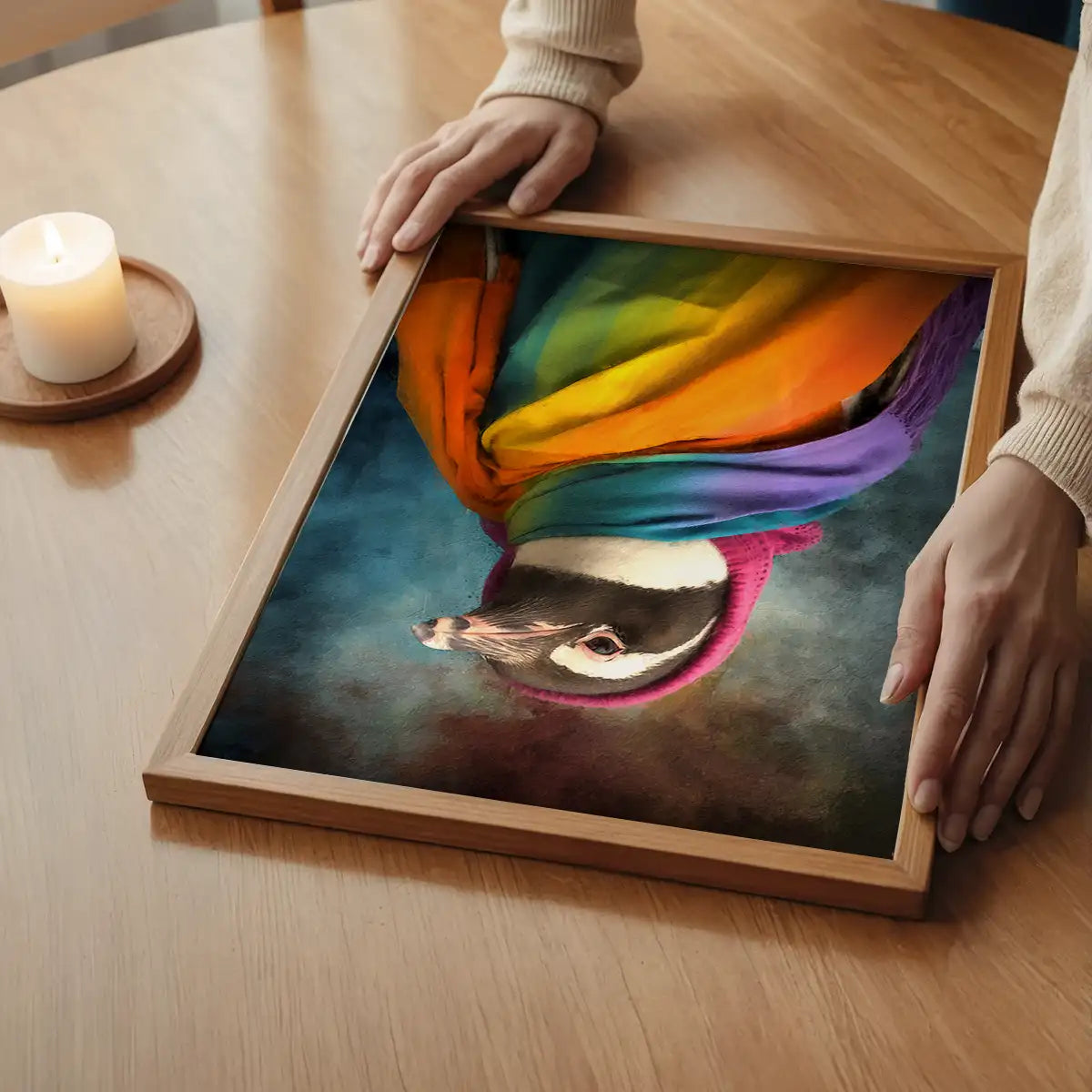 Rainbow Penguin Animal Portrait Print