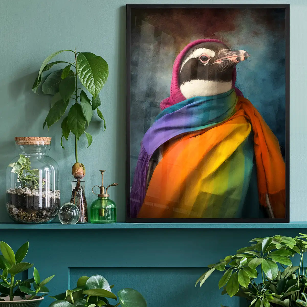 Rainbow Penguin Animal Portrait Print