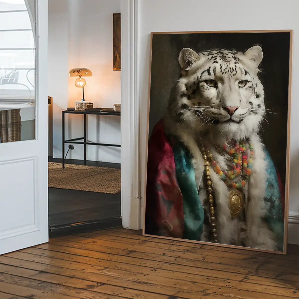 Rainbow Snow Leopard Animal Portrait Print