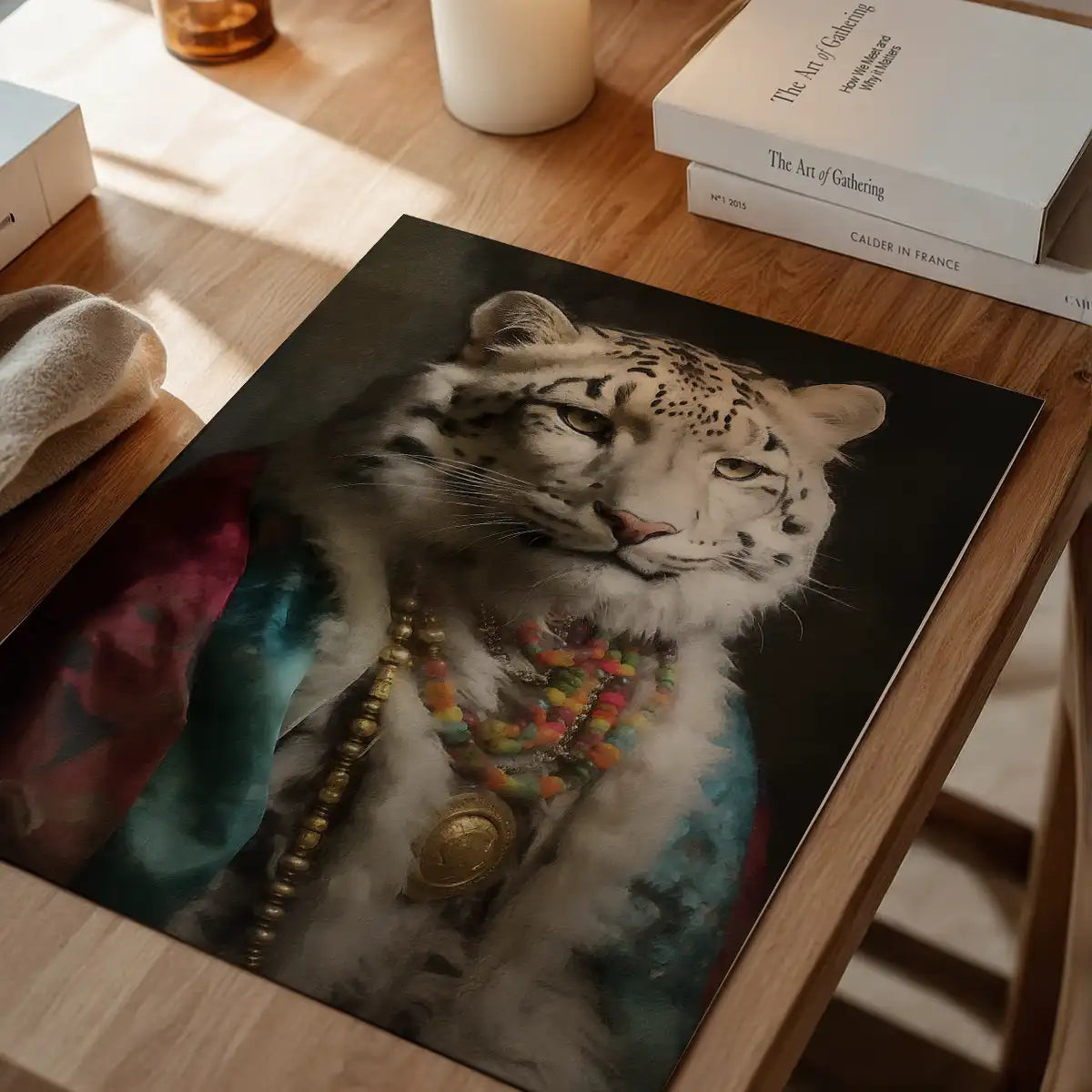 Rainbow Snow Leopard Animal Portrait Print
