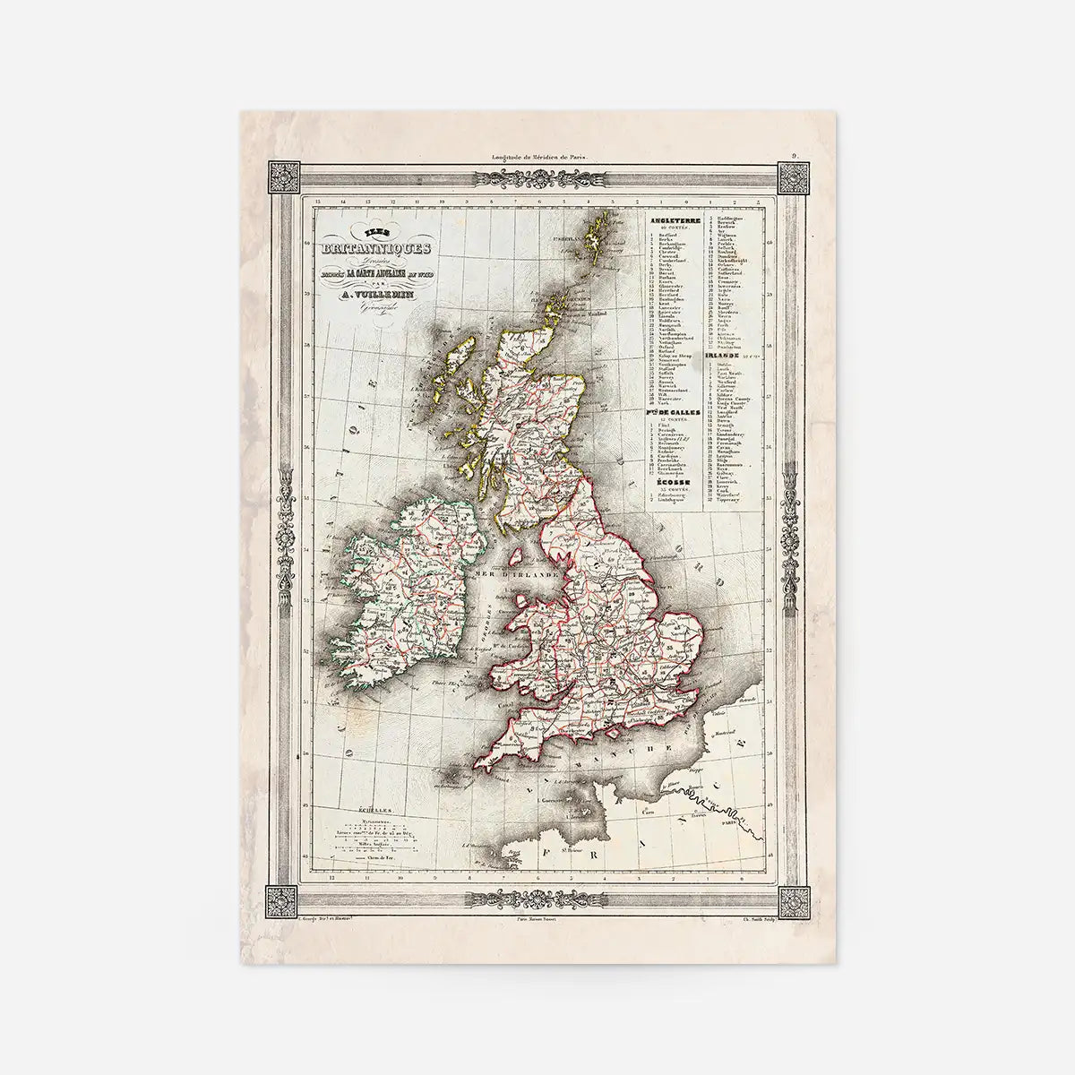 1852 Vuillemin Map of the British Isles