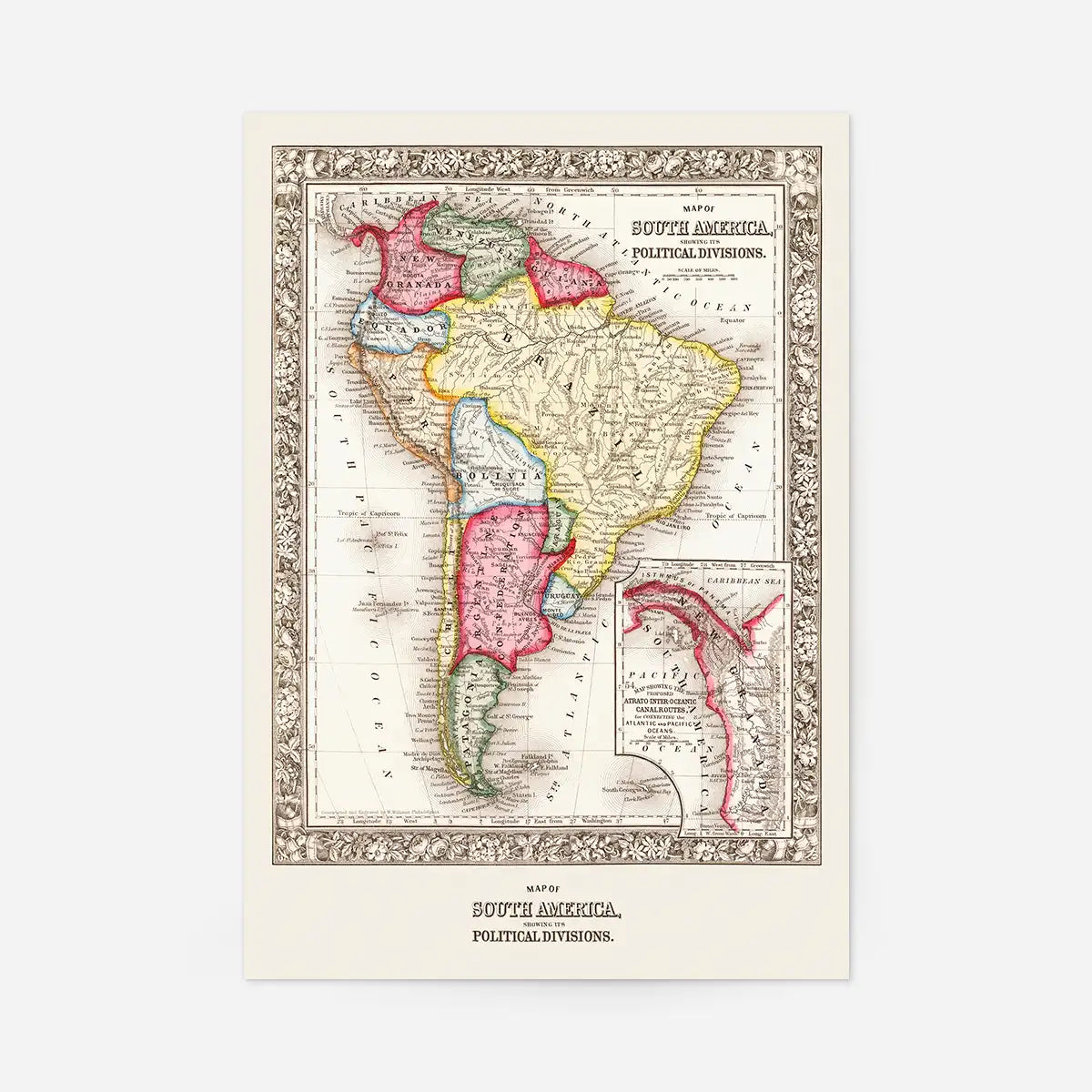 1863 Map of South America and Political Divisions