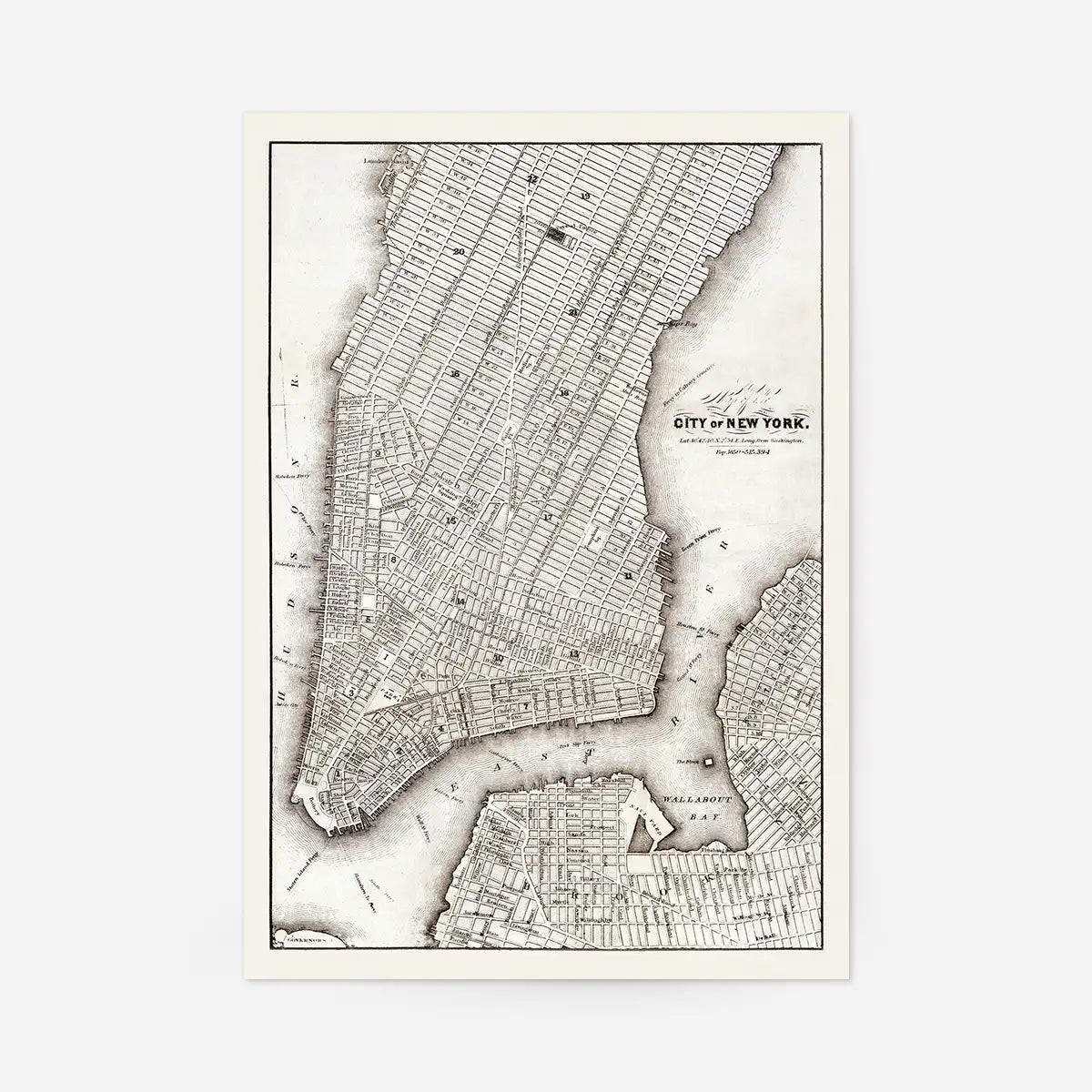 1850 New York City Map Black and White
