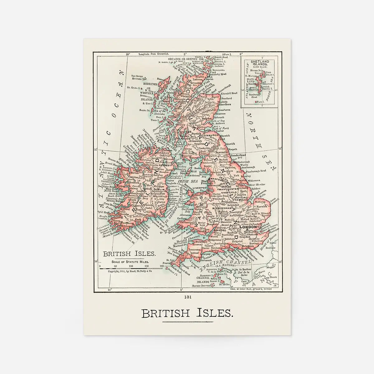 A cartographic map of the British Isles published in 1900