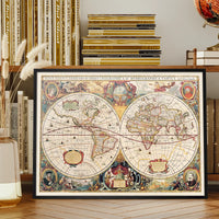 Antique World Map Double Hemisphere Map by Henricus Hondius 1630