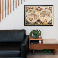 Antique World Map Double Hemisphere Map by Henricus Hondius 1630