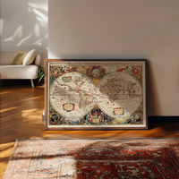 Antique World Map Double Hemisphere Map by Henricus Hondius 1630