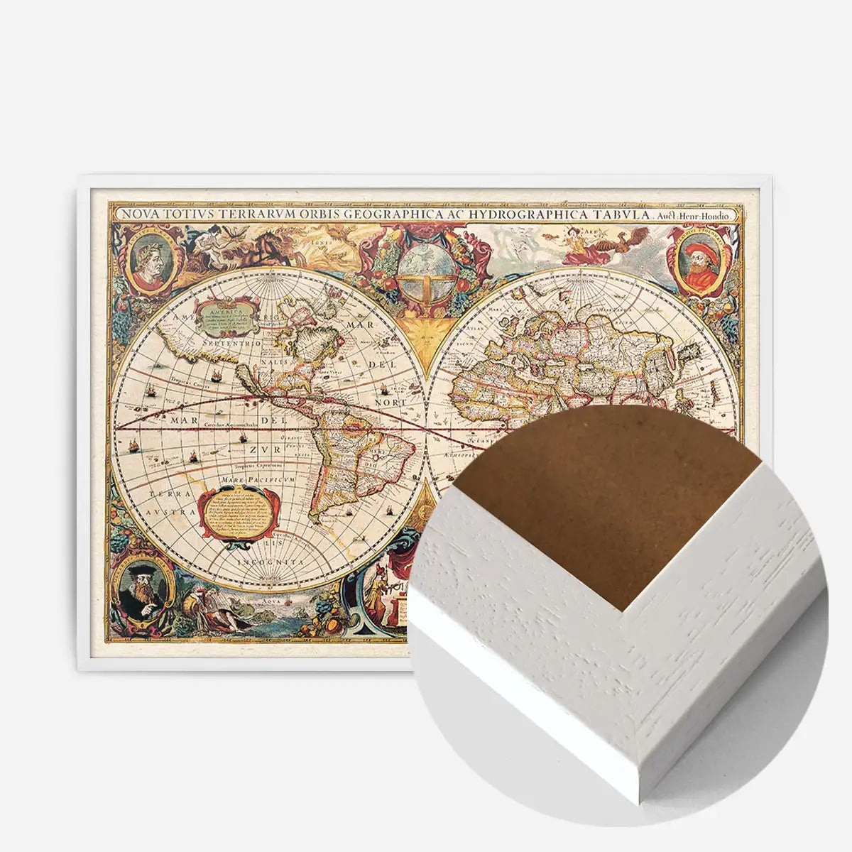 Antique World Map Double Hemisphere Map by Henricus Hondius 1630