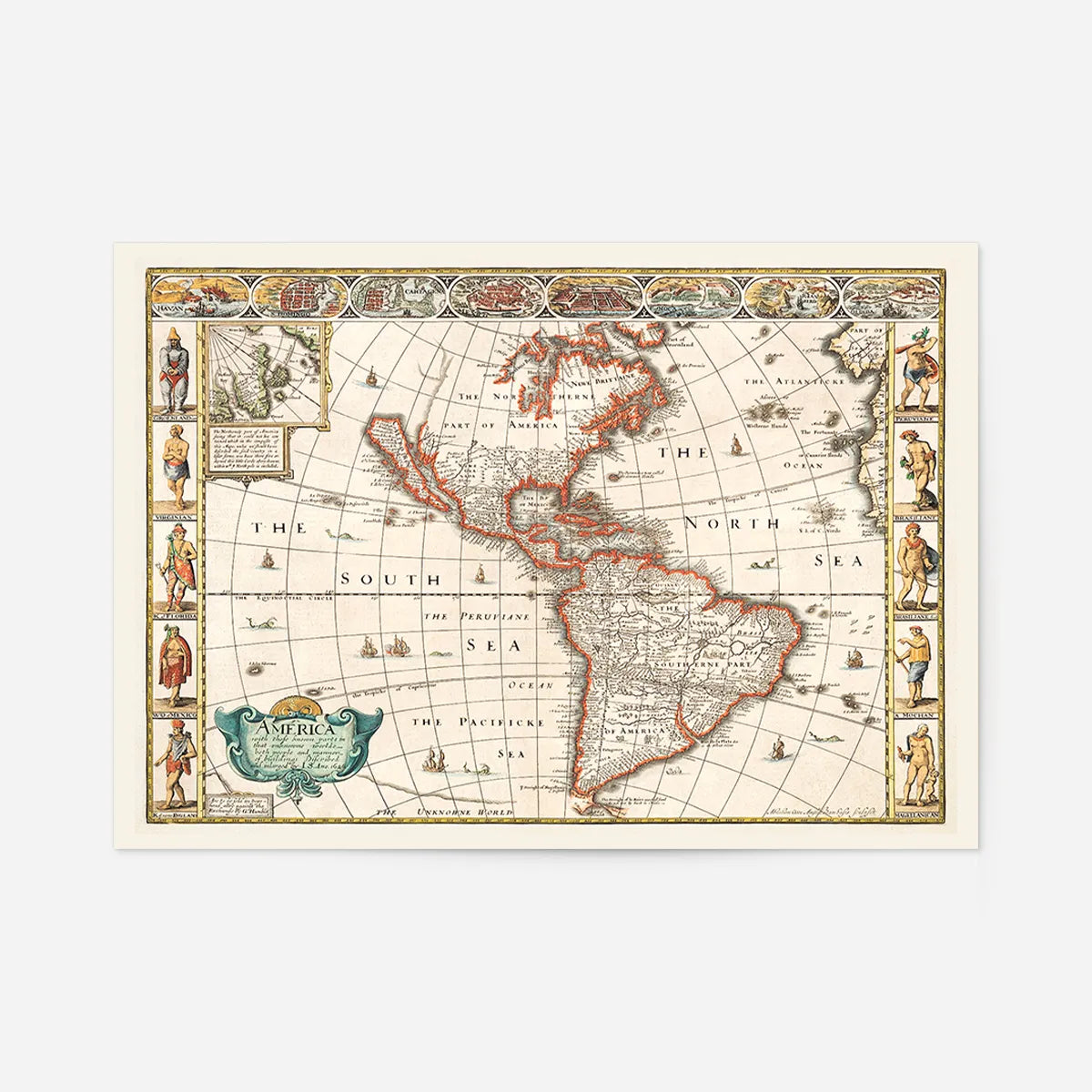Vintage Map of America from 1640 by Abraham Goos