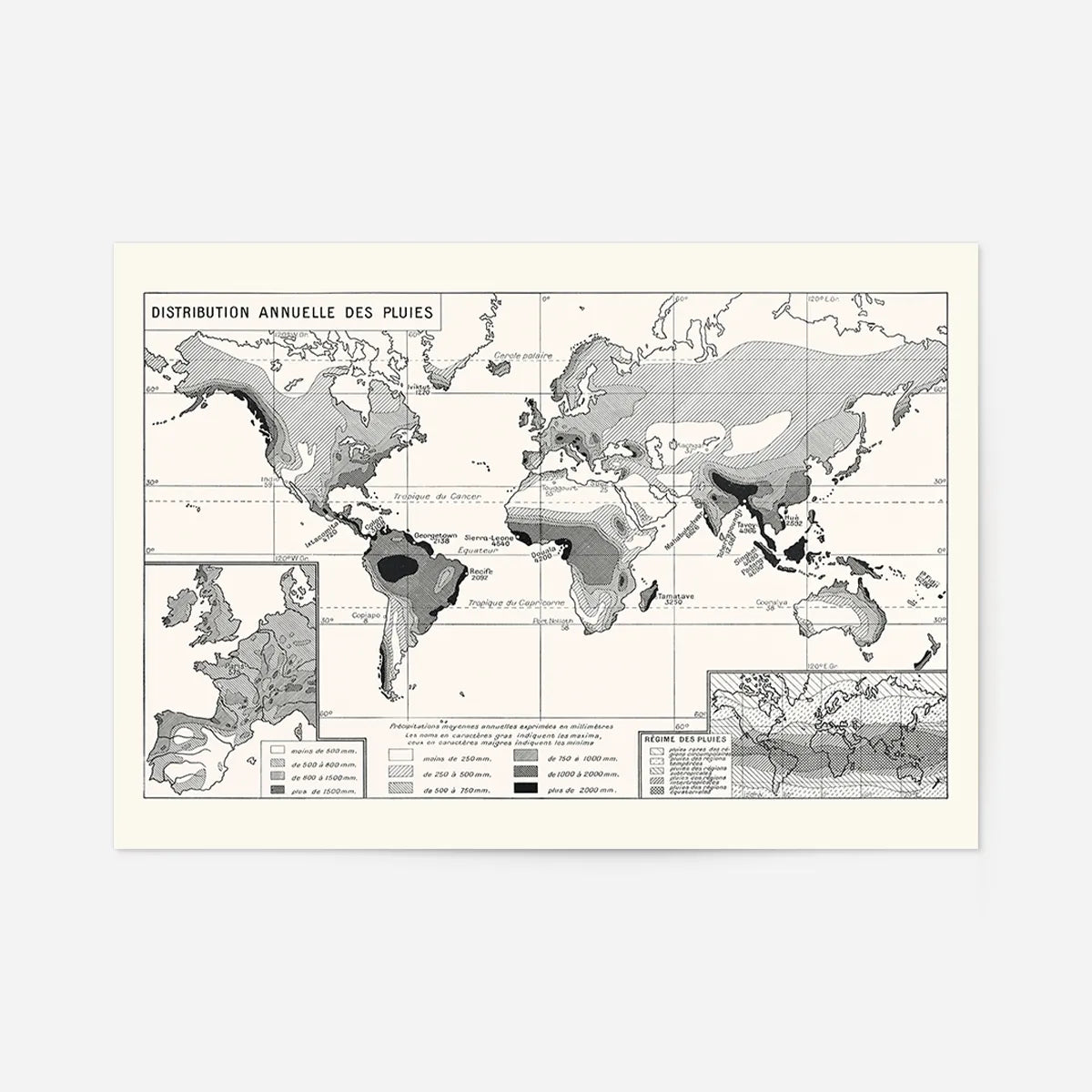 Annual Rainfall Distribution World Map in French