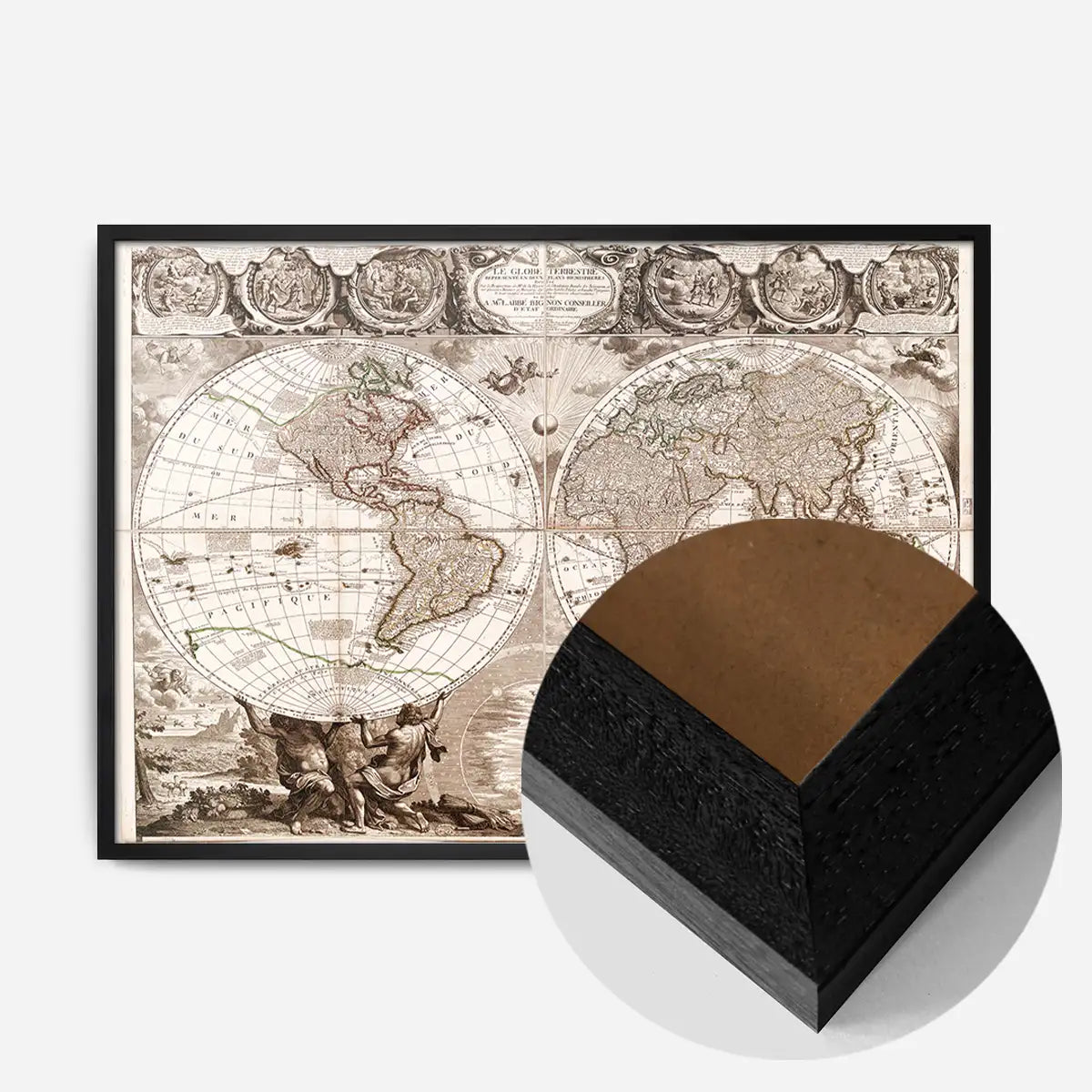 Vintage Illustrated Double Hemisphere World Map