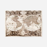 Vintage Illustrated Double Hemisphere World Map