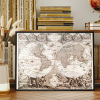 Vintage Illustrated Double Hemisphere World Map