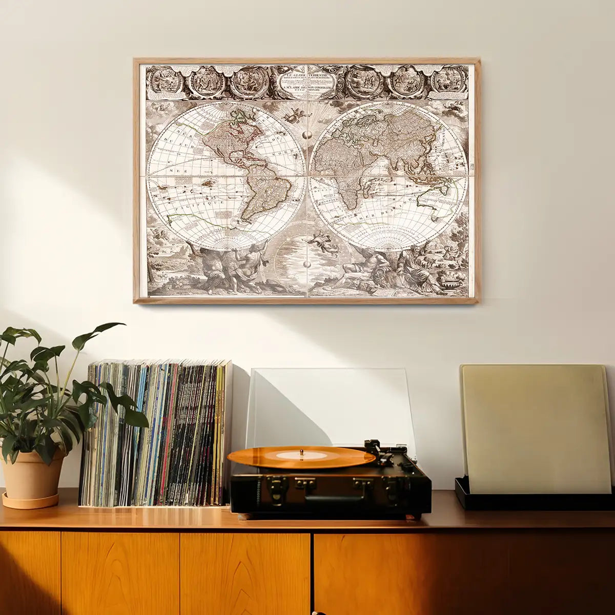 Vintage Illustrated Double Hemisphere World Map