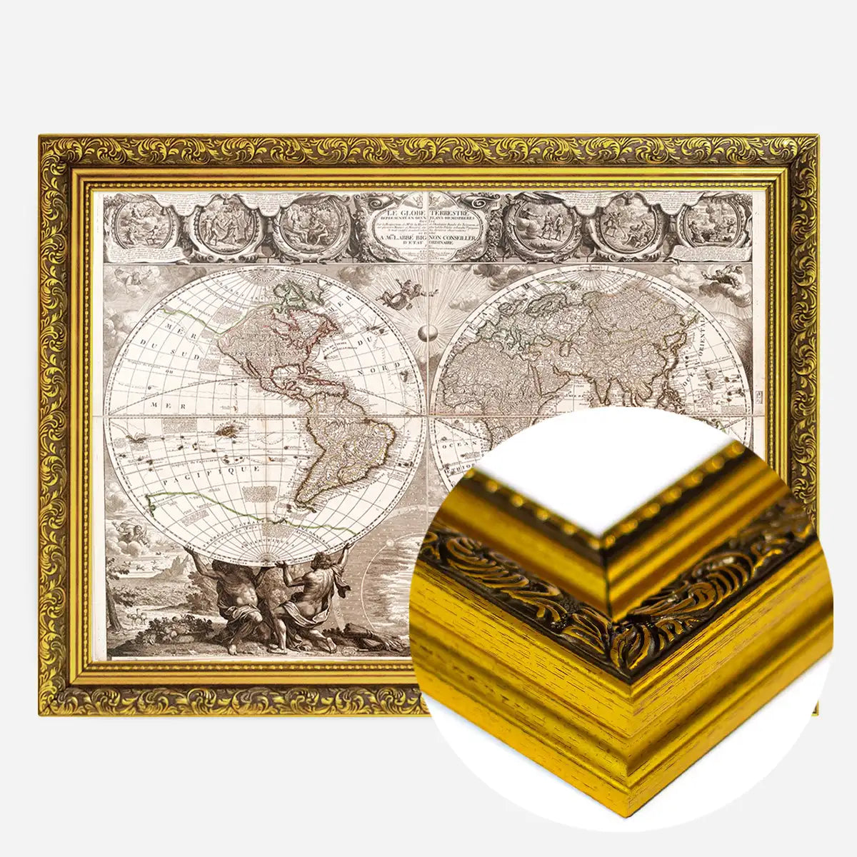 Vintage Illustrated Double Hemisphere World Map