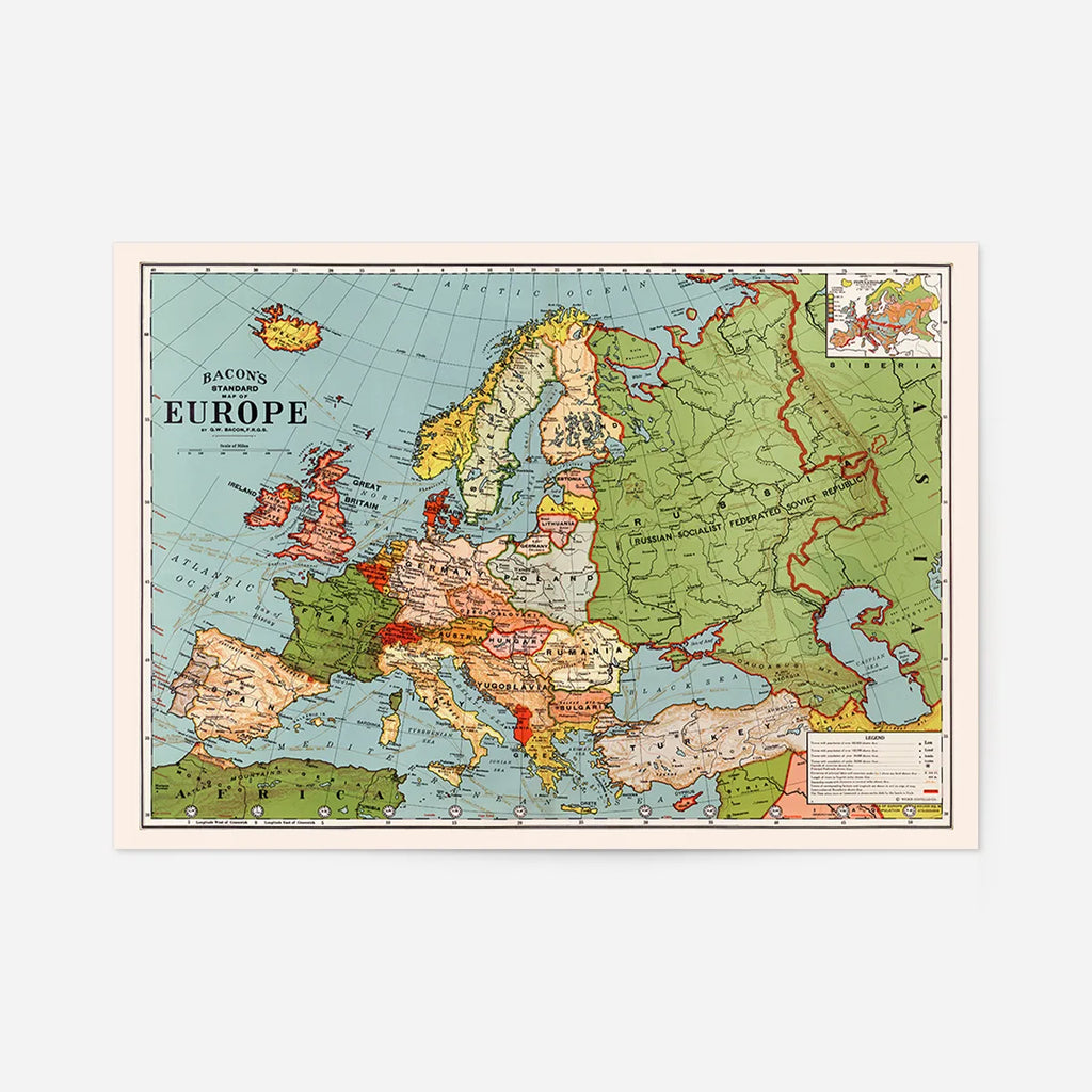 Bacon' s standard map Europe George Washington Bacon