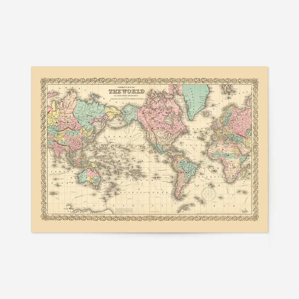 Coltons Map World on Mercators Projection 1858