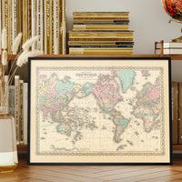 Coltons Map of the World on Mercators Projection 1858