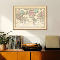 Coltons Map of the World on Mercators Projection 1858