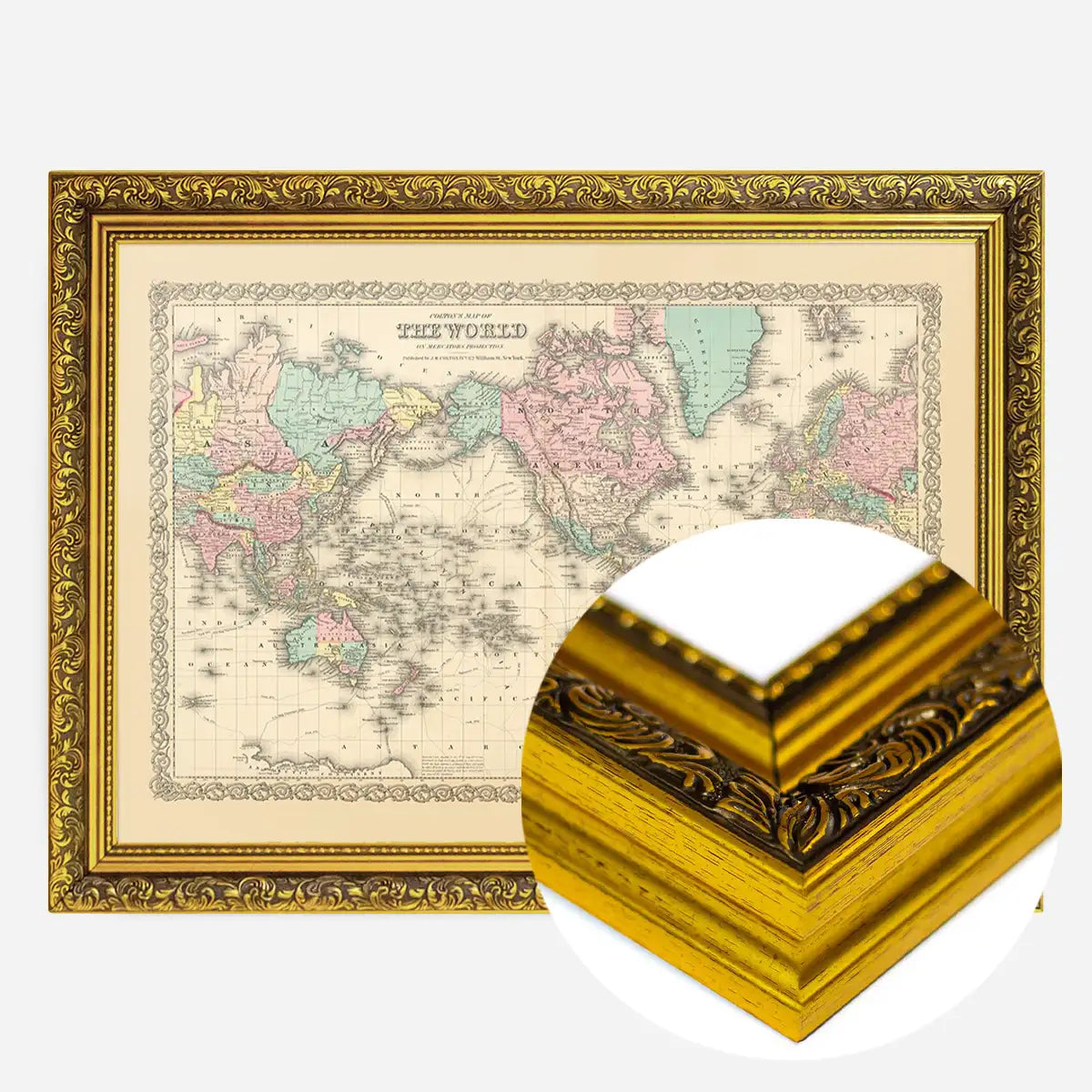 Coltons Map of the World on Mercators Projection 1858