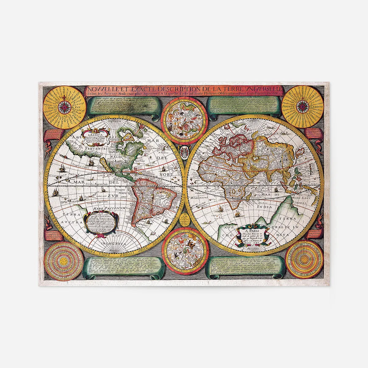 Vintage Map of the World with Both Hempispheres