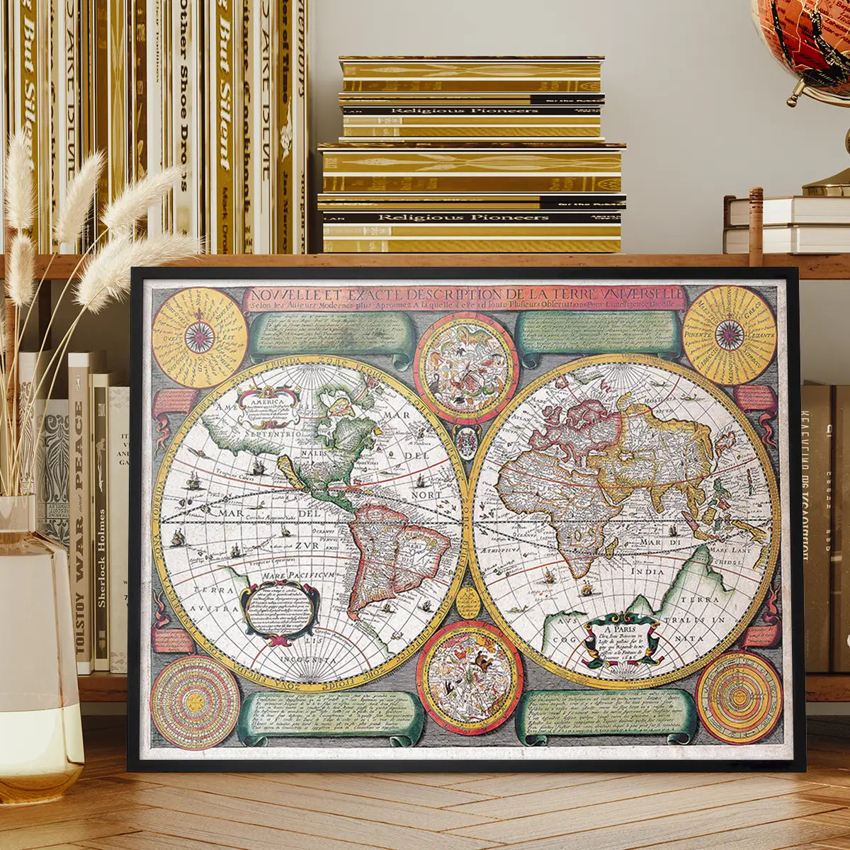 Vintage Map of the World with Both Hempispheres