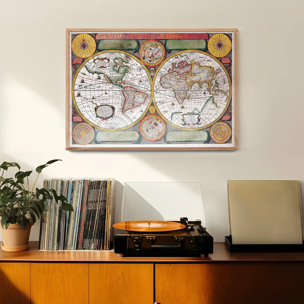 Vintage Map of the World with Both Hempispheres