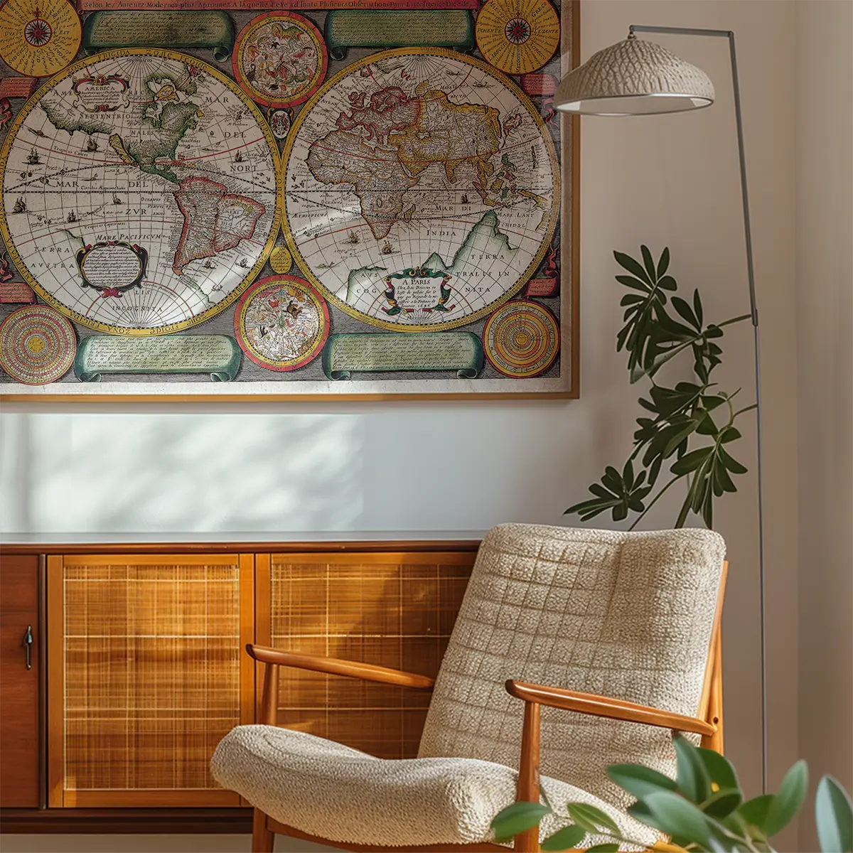 Vintage Map of the World with Both Hempispheres