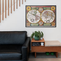 Vintage Map of the World with Both Hempispheres