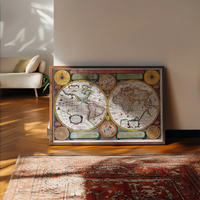Vintage Map of the World with Both Hempispheres
