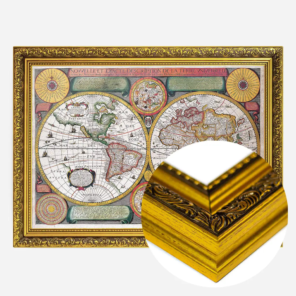 Vintage Map of the World with Both Hempispheres