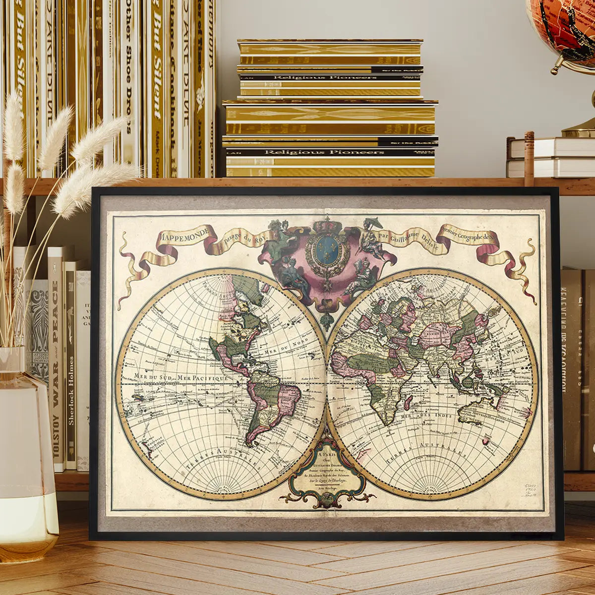 Decorative Antique Map Showing Nautical Exploration Routes