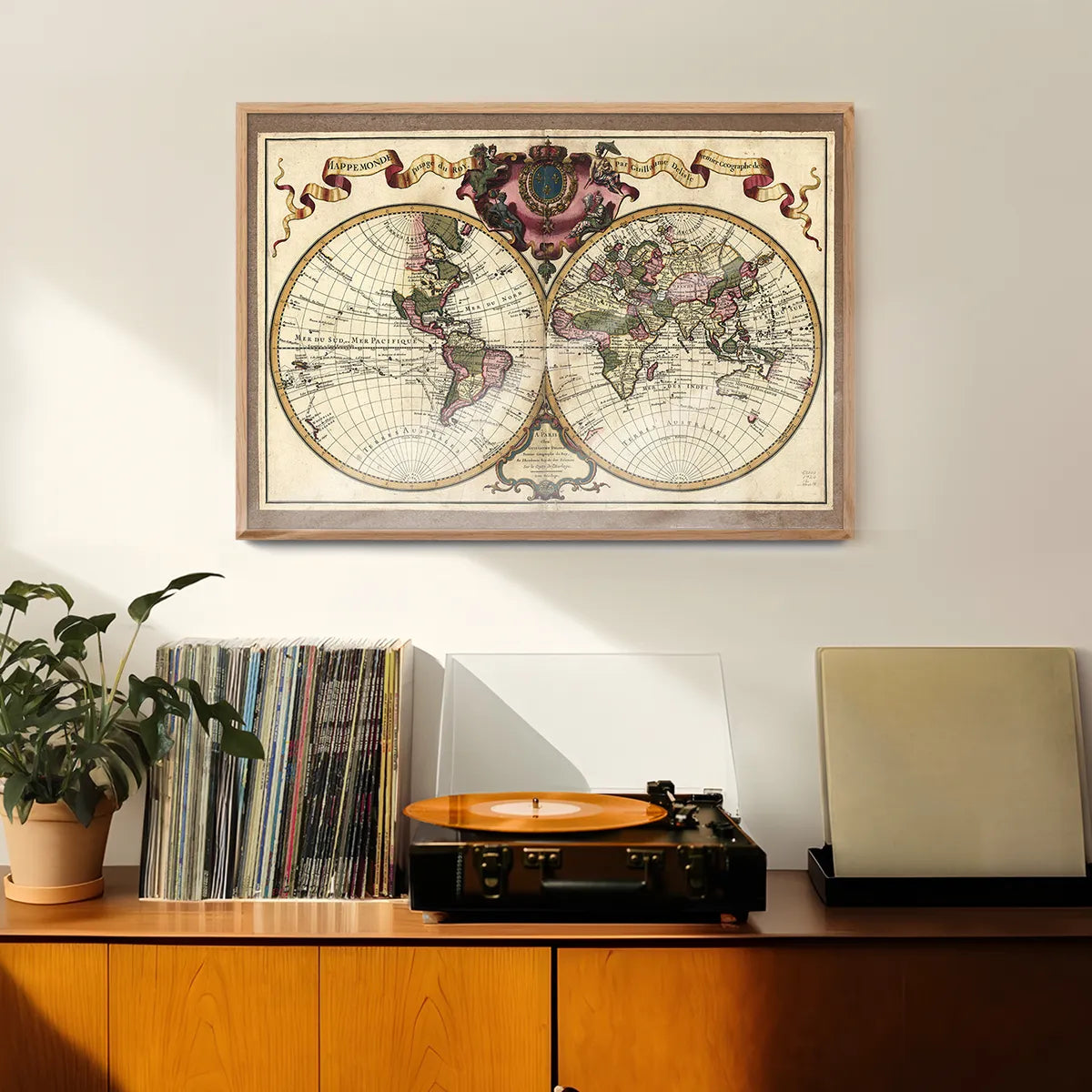 Decorative Antique Map Showing Nautical Exploration Routes